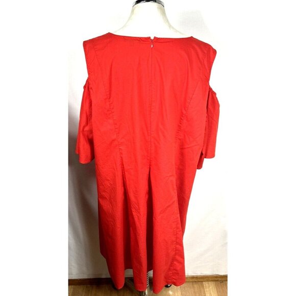 Lane Bryant Red Cold Shoulder Shift Dress Sz 26/28 Long Bell Sleeves Back Zip - Picture 4 of 6